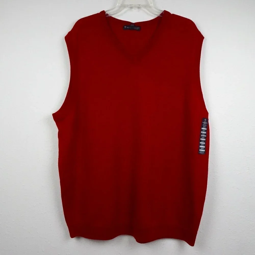 Hart Schaffner Marx Wool Sweater Vest Big Men's Size 2XT Red Extra Fine Merino